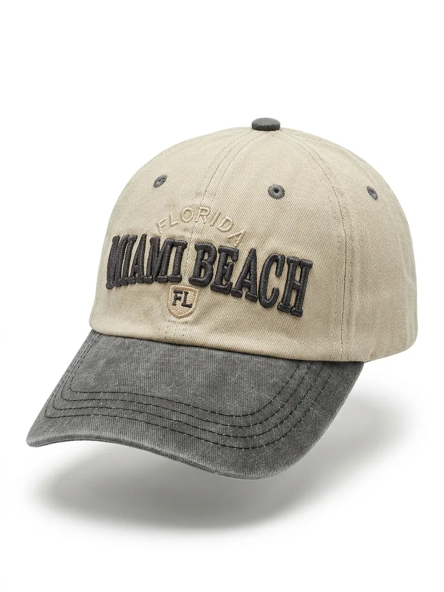 خرید کلاه کپ بژMiami Beach Florida-فروشگاه اکسسوری صابی استور
